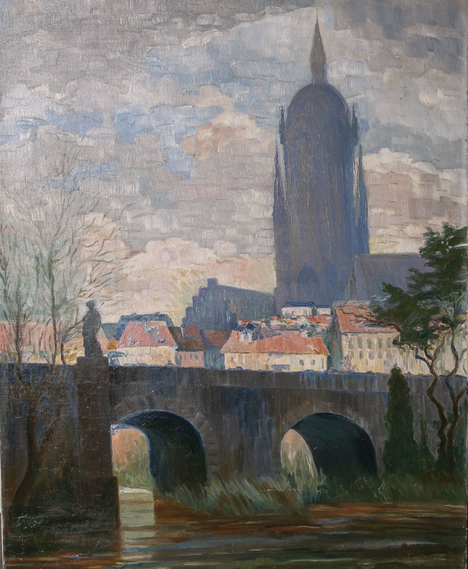 Mercker, Erich zugeschrieben (1891 - 1973), "Frankfurt a.M., Alte Brücke m. Dom", Öl/Lw.,rs. bez.,