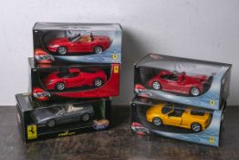 Konvolut von 5 Modellautos von "Hot Wheels", 1:18, versch. Ferrari-Modelle, je in orig.