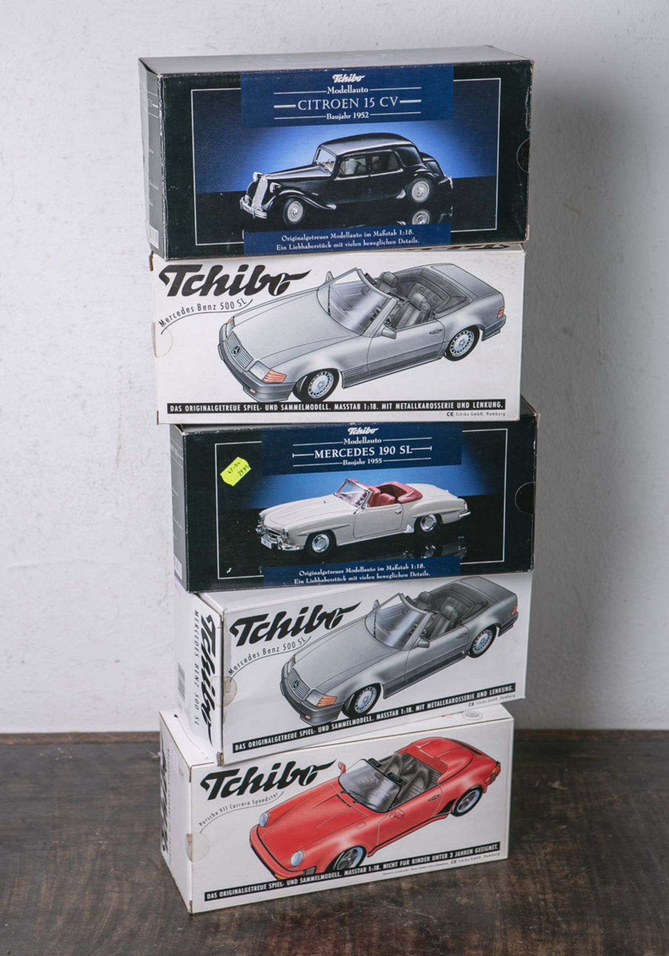 Konvolut von 5 Modellautos von "Tchibo", 1:18, bestehend aus: 2x Mercedes Benz 500 SL, 1x