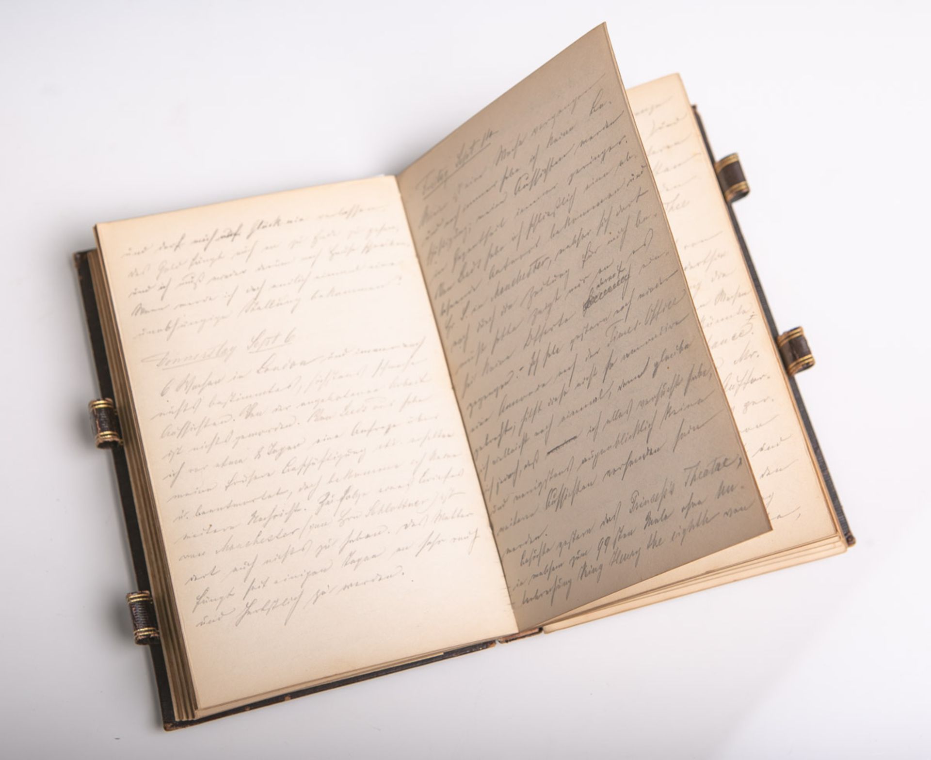Altes Notiz-/Tagebuch (19. Jahrhundert), Einband mit Goldprägeverzierungen und feiner - Bild 2 aus 2