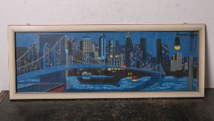 Unbekannter Künstler (wohl 20. Jahrhundert), Darstellung der Brooklyn-Bridge bei Nacht mit