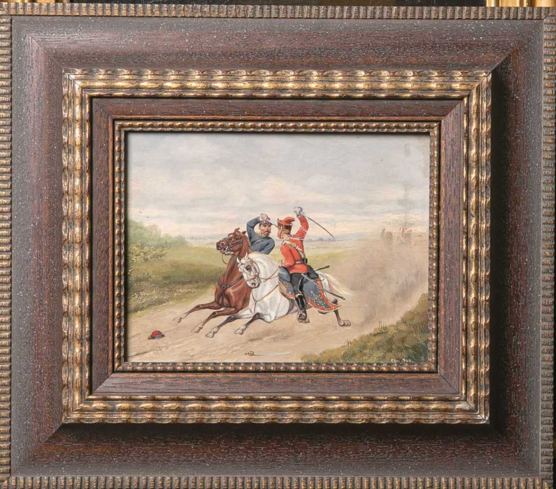 Sell, Christian (Altona 1831-1883 Düsseldorf), Darstellung von zwei berittenen Kämpfern im