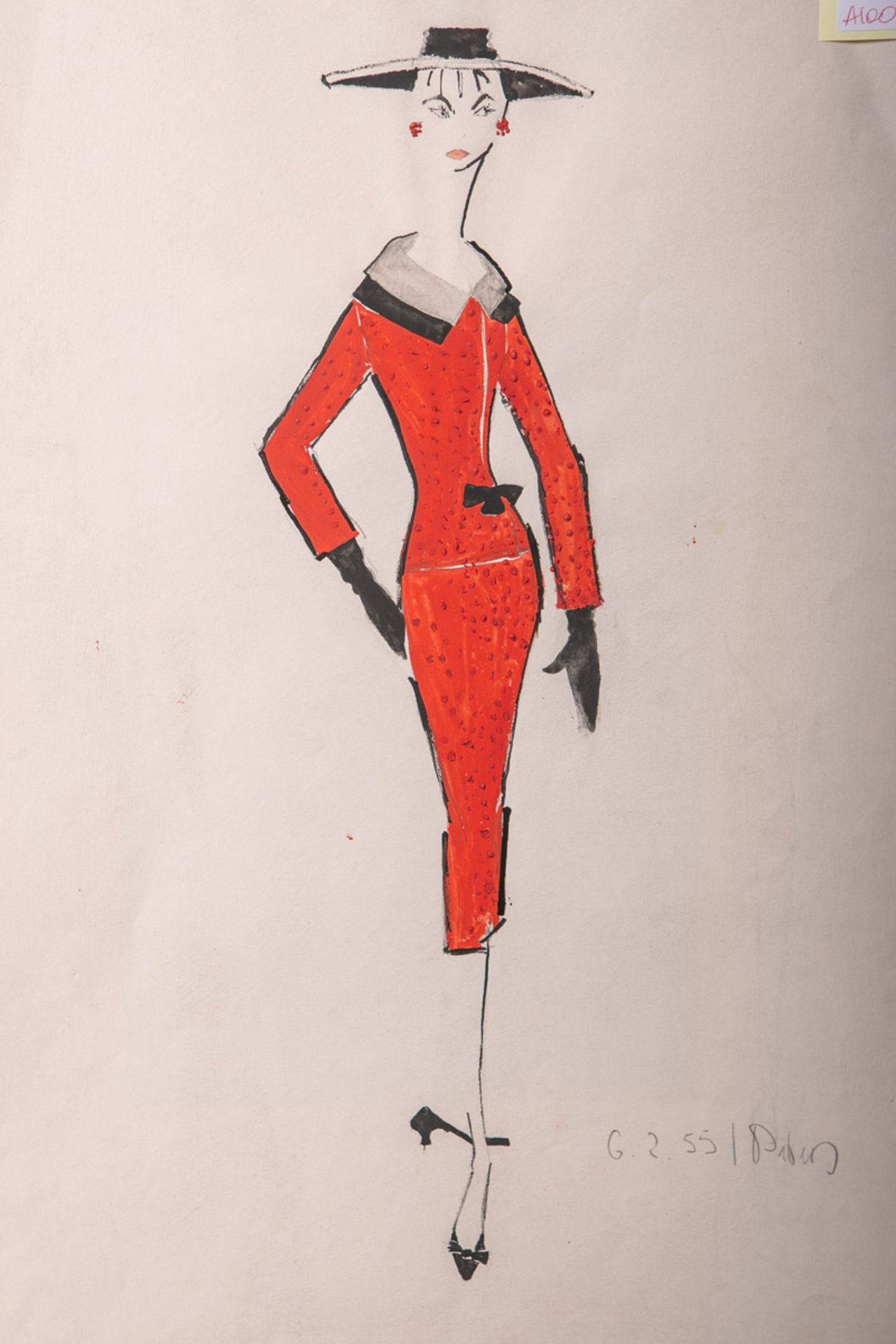 Unbekannter Künstler bzw. Modedesigner (20. Jahrhundert), Modeentwurfszeichnung,