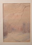 Vinnai, Eugen (1889 - 1961), winterliche Landschaft am Chimsee, Aquarell, re. u. sign. u.