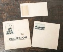 Umschlag "Artillerie-Post" m. Briefvordrucken u. -umschlägen (2. WK), Driesen-Verlag