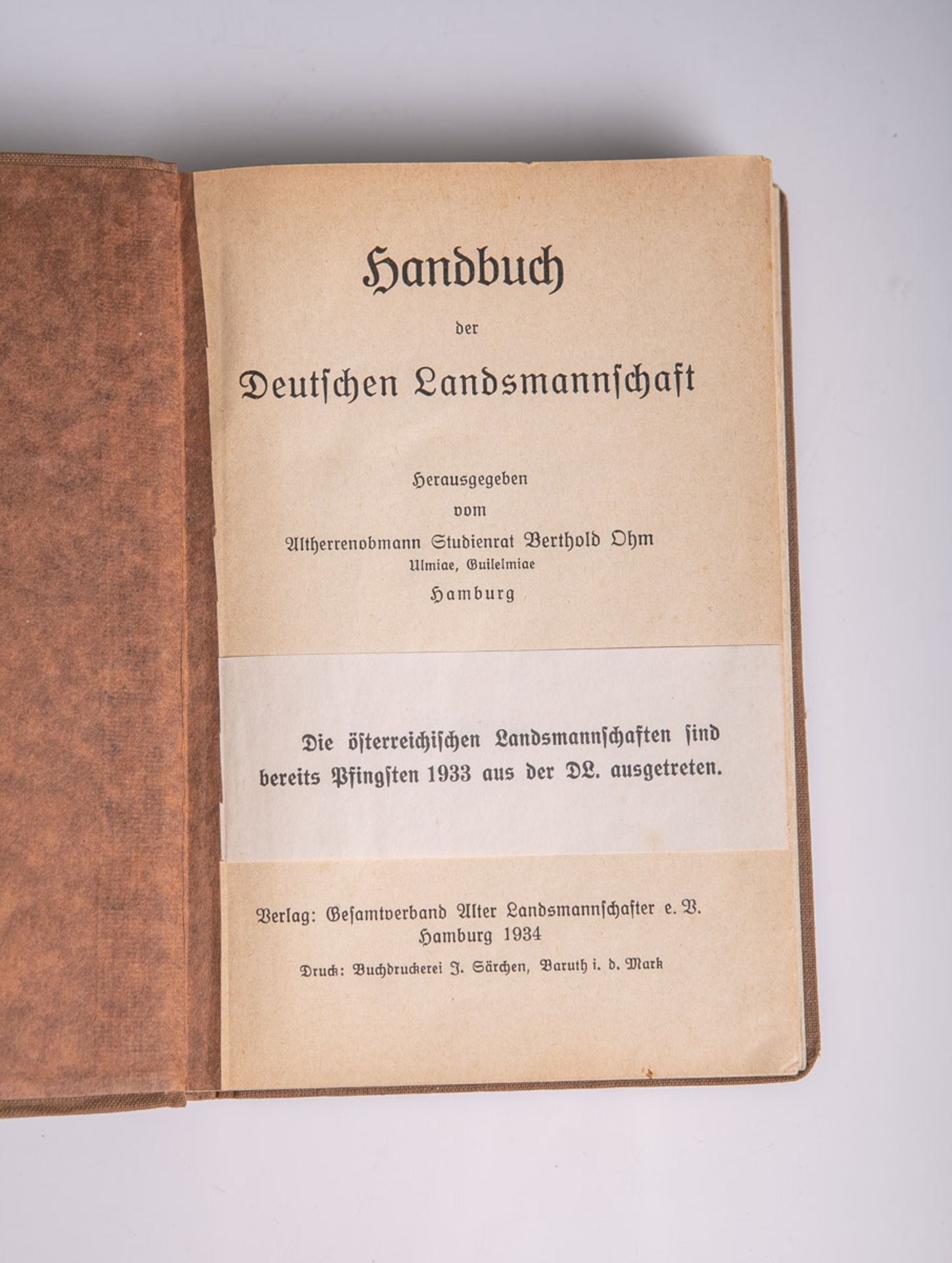 Ohm, Berthold, Altherrenobmann Studienrat (Hrsg.), "Handbuch der Deutschen