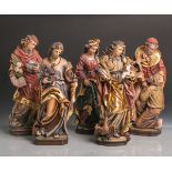 Konvolut von 5 versch. Holzfiguren von Heiligen, vollplastisch geschnitzt, polychrom