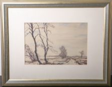 Unbekannter Künstler (20. Jahrhundert), winterliche Landschaft, Aquarell, re. u.