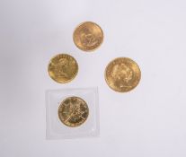 Vier verschiedene Goldmünzen, bestehend aus: 1x Kanada, 5 Dollar (1997), 1/10 Unze, 1x