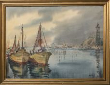 Mercadé, David (20. Jahrhundert), Fischerboote im Hafen, Aquarell/Papier, re. u. sign. u.