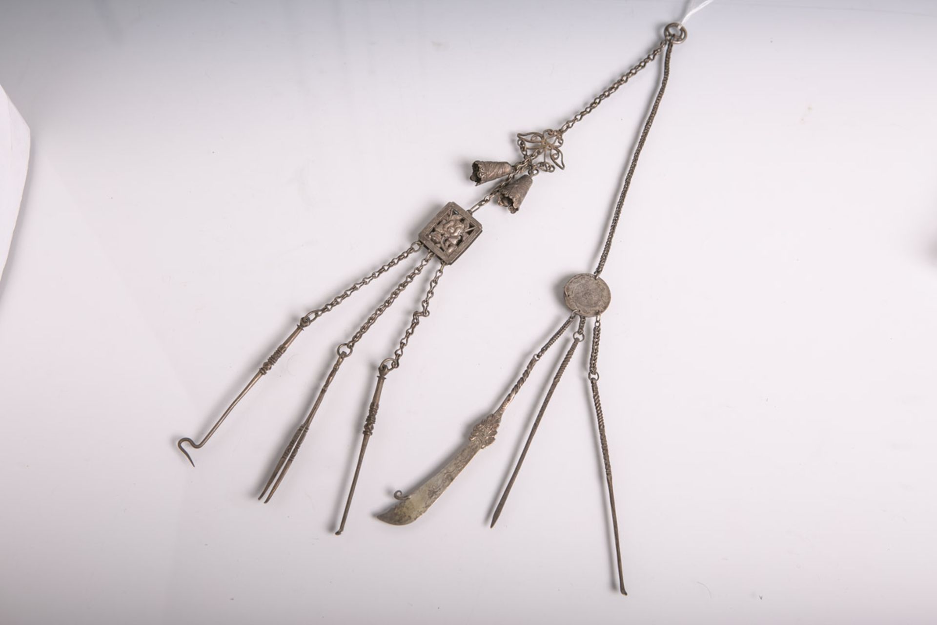 Silbernes Ritualset für die Ohrenreinigung (China, wohl 19. Jahrhundert), 6 Teile, fein