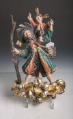 Kl. Wandfigur des Hl. Christophorus (20. Jahrhundert), Holz vollplastisch geschnitzt,