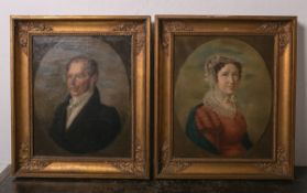 Unbekannter Künstler (19. Jahrhundert), 2 Biedermeier-Portraits, Öl/Lw., 1x Frau m. feiner