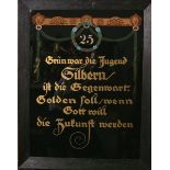Jugendstil-Hinterglasmalerei (Jugendstil/Art Nouveau), aus 24 ct Gold, Jubiläumsbild bez.