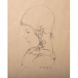 Hauser, Carry wohl (1895 - 1985), bez. "Nora" (Mädchenprofilportrait), wohl Lithgrafie,