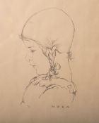 Hauser, Carry wohl (1895 - 1985), bez. "Nora" (Mädchenprofilportrait), wohl Lithgrafie,