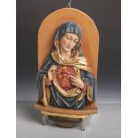 Flachrelief der Maria mit unbeflecktem Herz (20. Jahrhundert), Holz geschnitzt, polychrom