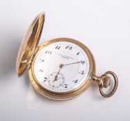 Taschenuhr "Chronometre Unic" 585 GG, Emaille-Zifferblatt m. arab Zahlen in Schwarz,