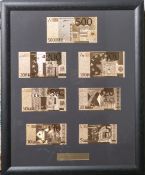 Euro-Geldscheine/Banknoten (7 Stück), in 24 K Gold-Vollveredelung, 5 Euro-500 Euro
