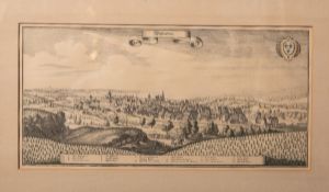 Unbekannter Künstler (wohl 18. Jahrhundert), Ansicht von Wiesbaden, Kupferstich, teils