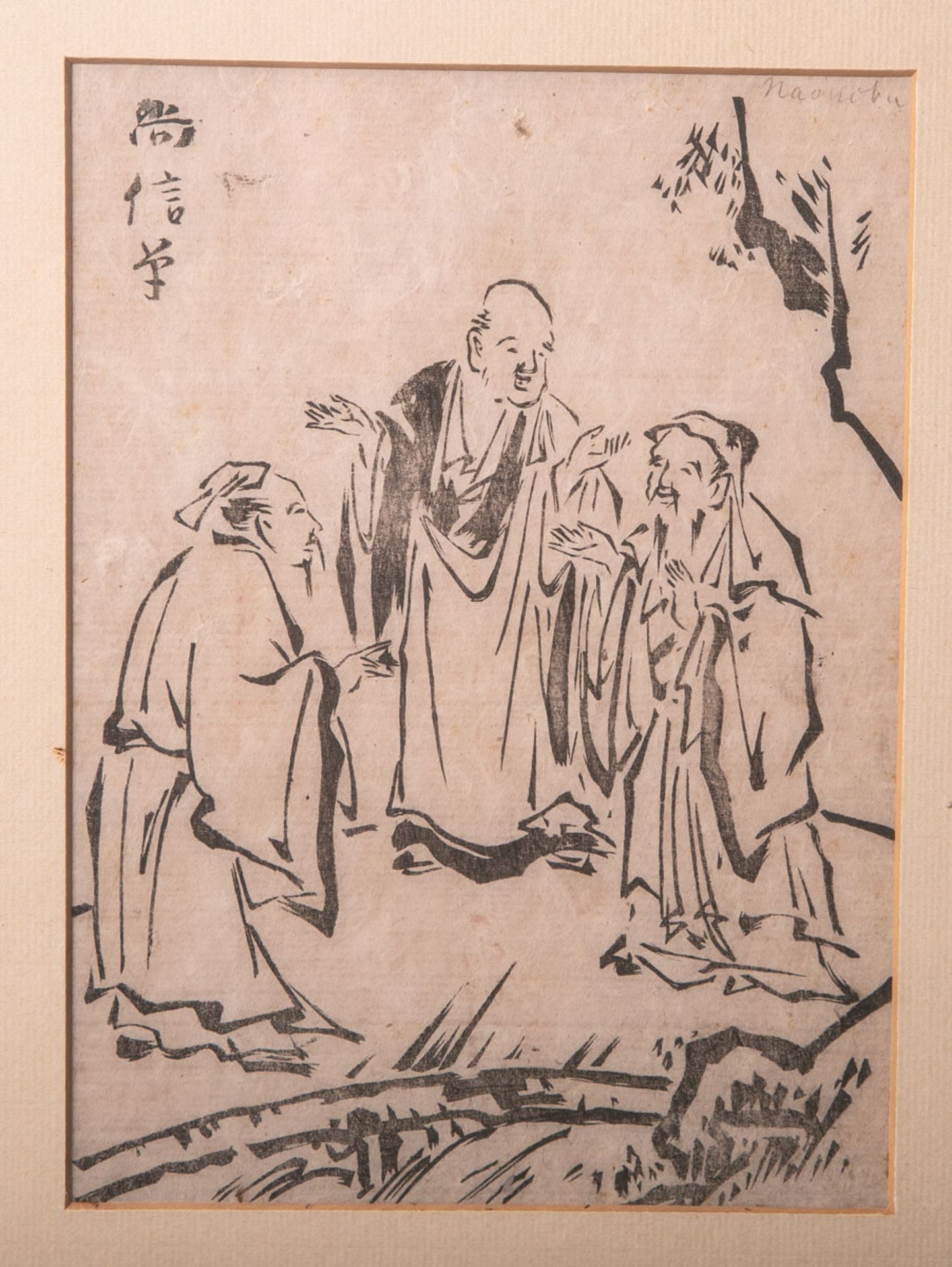 Naonobu, Kano (1607-1650), Darstellung von drei Männern im Gespräch, wohl