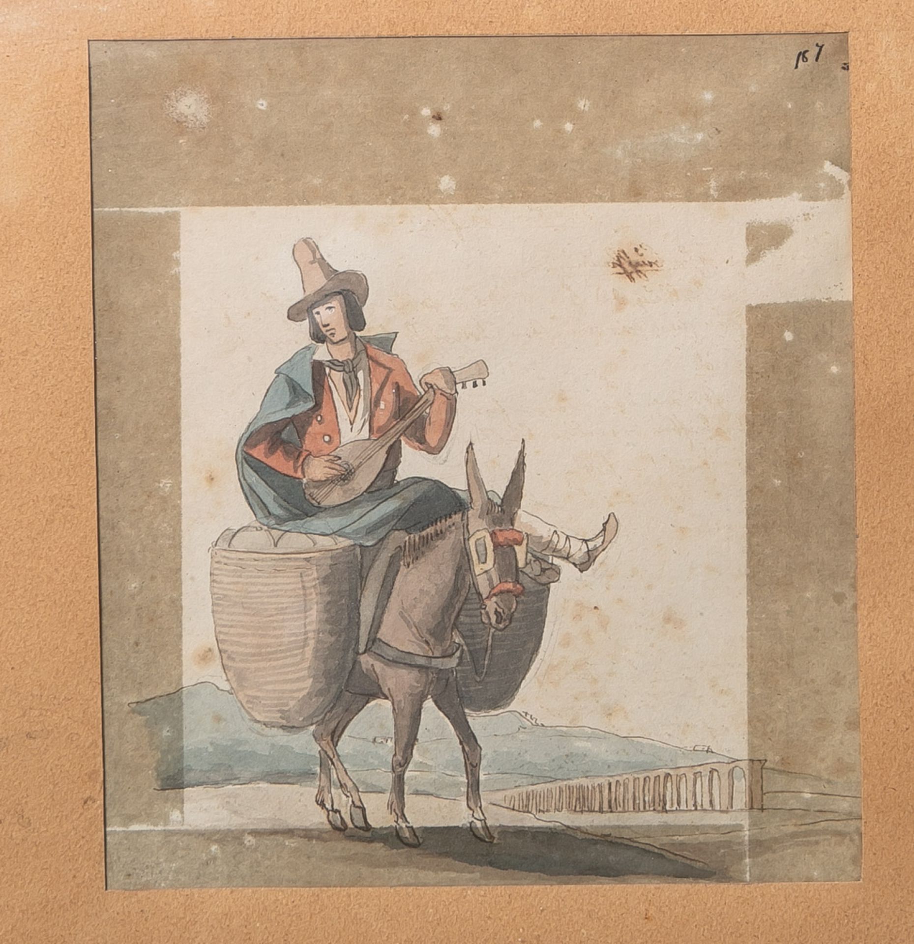 Unbekannter Künstler (wohl 19. Jahrhundert, Italien), Lautenspieler auf einem Esel,