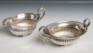 Sahnegießer und ovale Zuckerhenkeldose aus 925 Sterling Silber (Unterbodenpunzierung C.