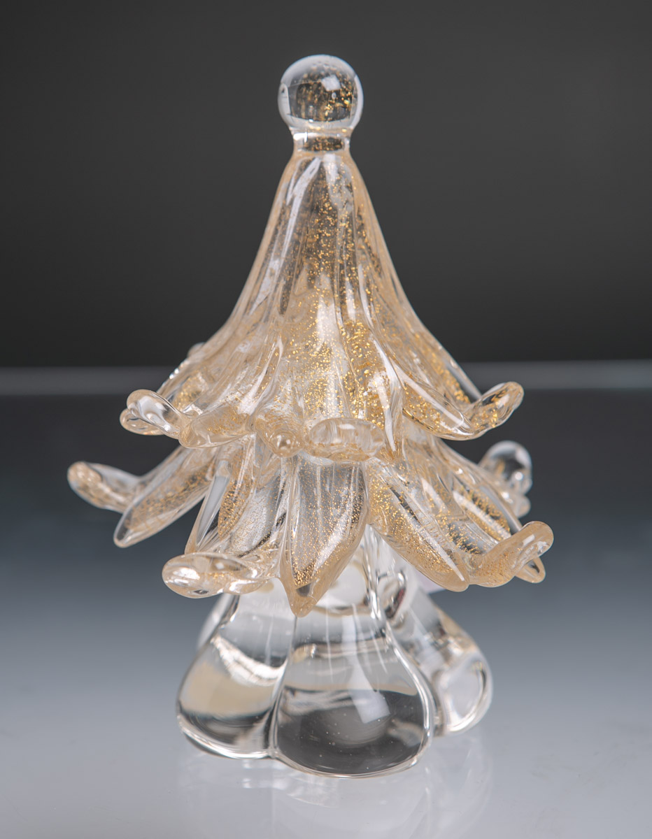 Kl. Weihnachtsbäumchen (Murano, Italien), klares Glas m. Goldraspeln, Entw.: Archimede