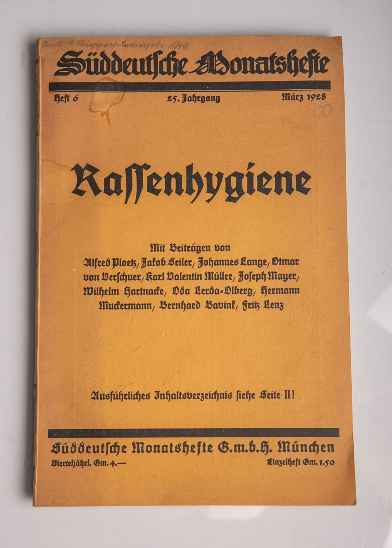 "Rassenhygiene", Süddeutsche Monatsheft, Heft 6, 25. Jahrgang, März 1928, Süddeutsche