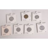 Konvolut von 7 Umlaufmünzen (DDR), bestehend aus: 1x 5 Pfennig (1952 A), 3x 10 Pfennig
