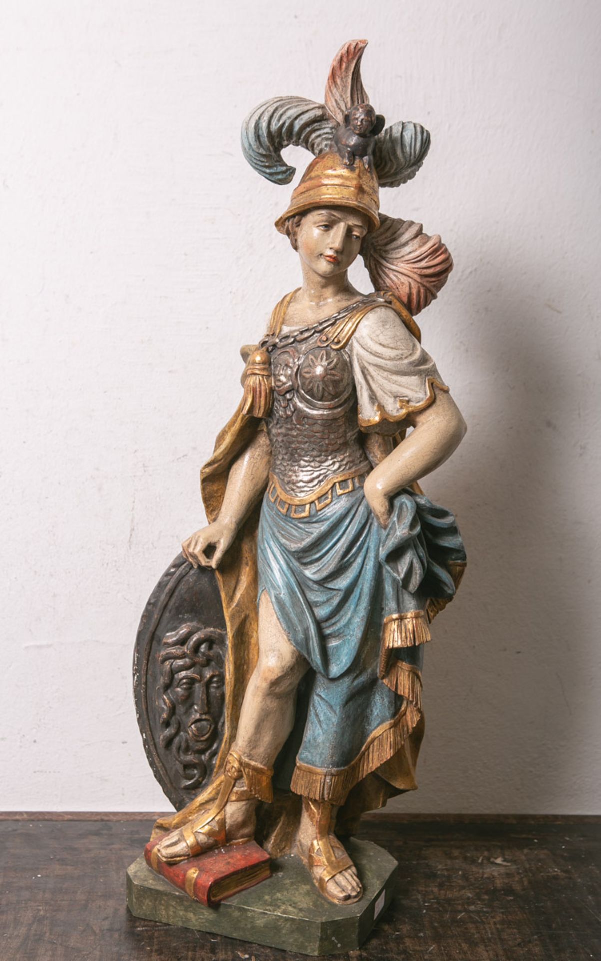 Holzfigur der griechischen Göttin Athena (wohl 19./20. Jahrhundert), vollplastisch