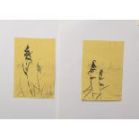 Sprotte, Siegward (1913 - 2004), 2 Kohlezeichnungen auf gelbem Papier, abstrakte
