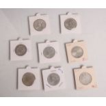 Konvolut von 8x 5-DM-Münzen (BRD), Silberadler, bestehend aus: 1x 1951 D, 1x 1951 F, 1x