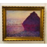 A framed large Monet print in gilt frame