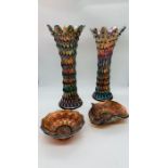 Four pieces of Carnival glass including two large matching vases.