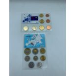 Two sets of Europe Italy pre and post Euro coins