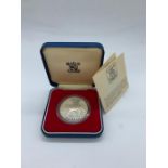 A 1977 Silver Proof Silver Jubilee Crown Coin Boxed with original Certificate.