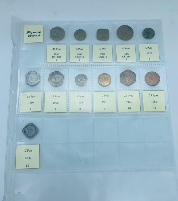 Twelve coins from Myamar (Burma) varius years and denominations