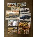 A selection of ten military related boxed kits mainly tanks and trucks, to include Airfix, Revell