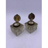 Two glass square inkwells