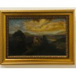 A signed and framed oil on board by N. Hooper of ruins on a hill