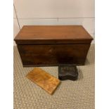 A mahogany box with walnut style note book holder and opera glasses box