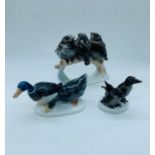 A small selection of three porcelain birds