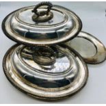 A selection of silver plated serving bowls with detachable handles and small oval platter