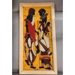 Original African Batik of Tribes people, framed.