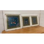 Three Antique Chinese silks, framed