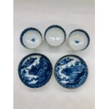 Five blue and white Chinese bowls