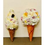 A pair of decorative ice cream cones with flowers.(94cm tall)