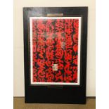 A framed abstract painting "French Carateres Rouges Fond Mairi" by artist Fabienne Veridier 1962