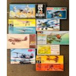 A selection of nine model aircraft kits to include a Monogram Piper Tri-Pacer, KOP-1 and a Aero A.